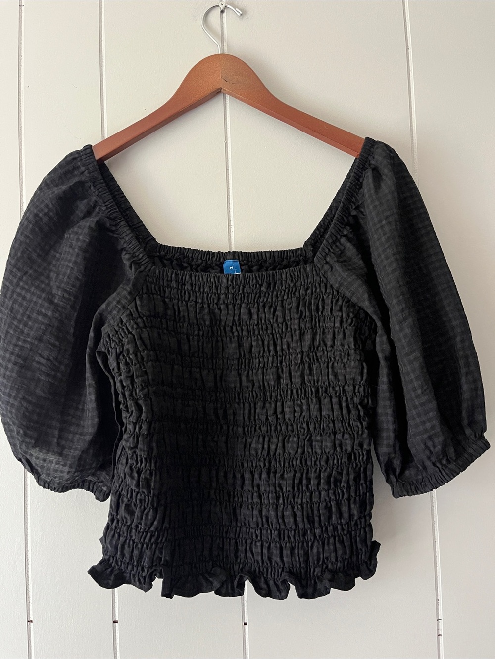 Smocked Off-Shoulder Puff Sleeve Top - Black